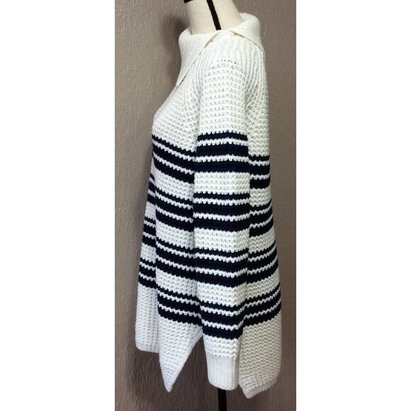 Lands End Women's Breton Strips Striped Waffle Knit Sweater Large Size 14-16 - Picture 4 of 11